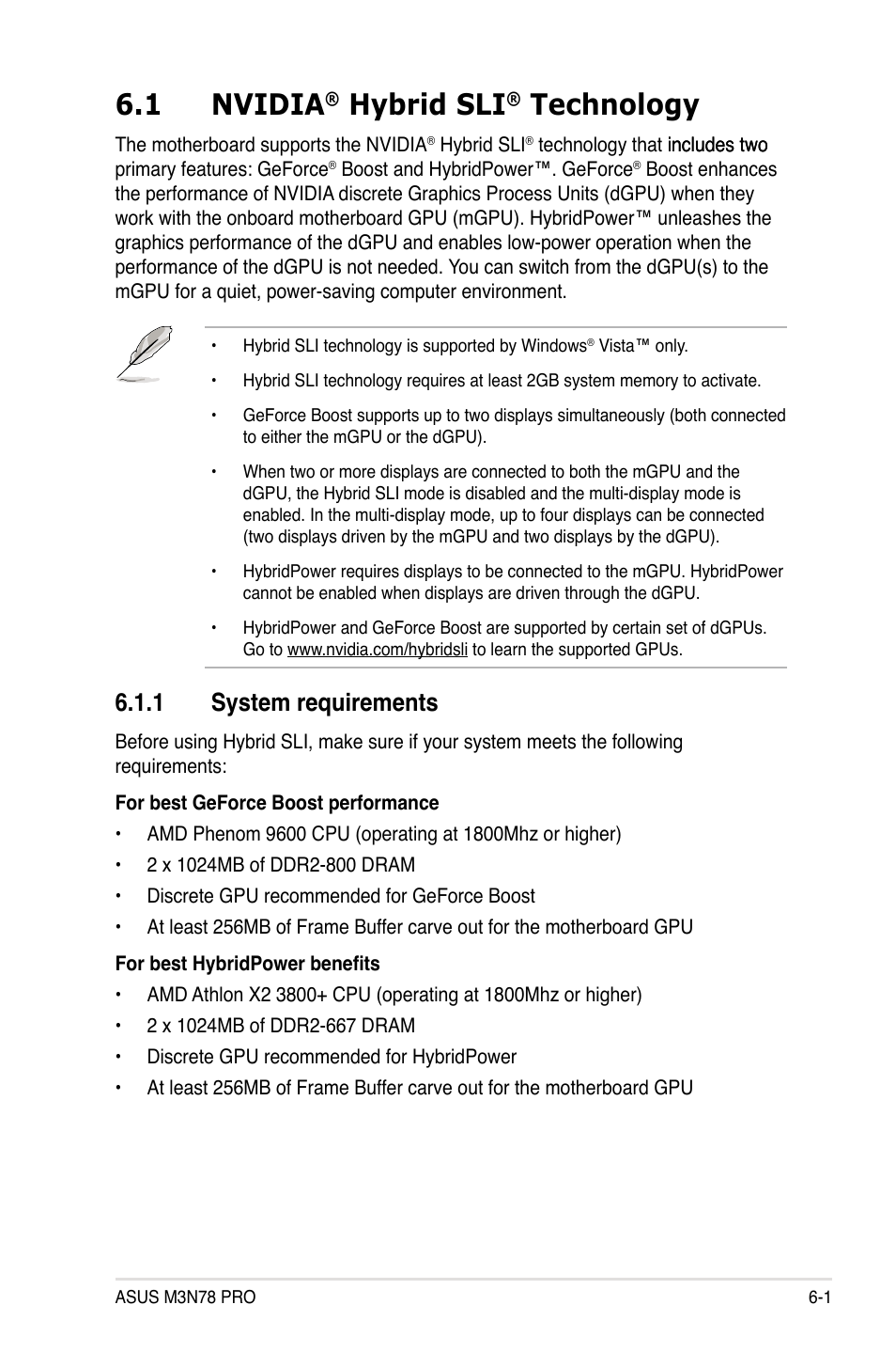 1 nvidia® hybrid sli® technology, 1 system requirements, Nvidia | Hybrid sli, Technology -1, System requirements -1, 1 nvidia, Technology | Asus M3N78 Pro User Manual | Page 165 / 168