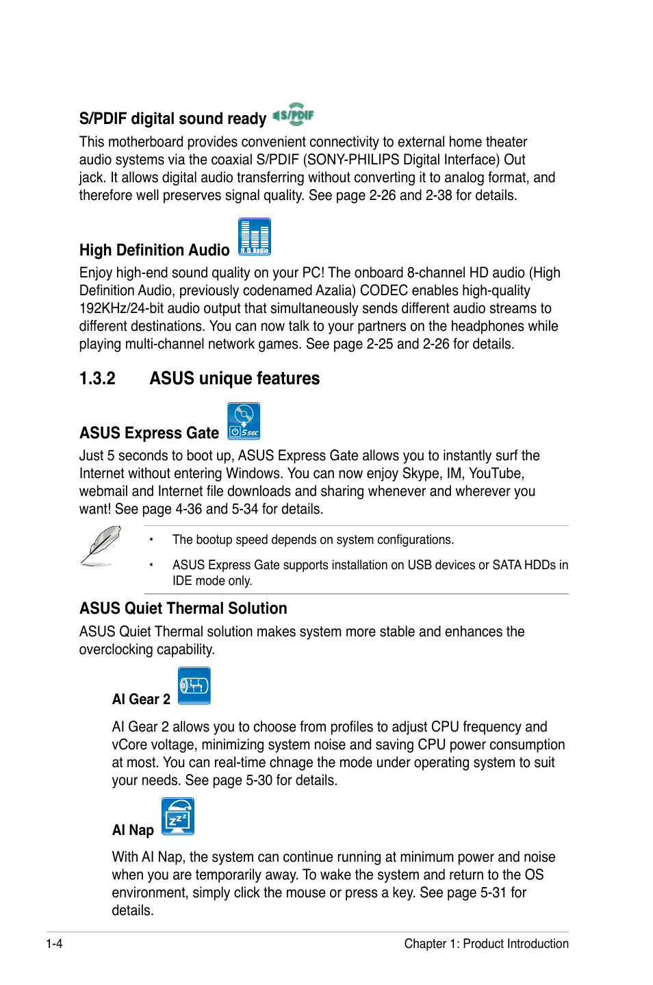 2 asus unique features, Asus unique features -4 | Asus M3N78 Pro User Manual | Page 20 / 168