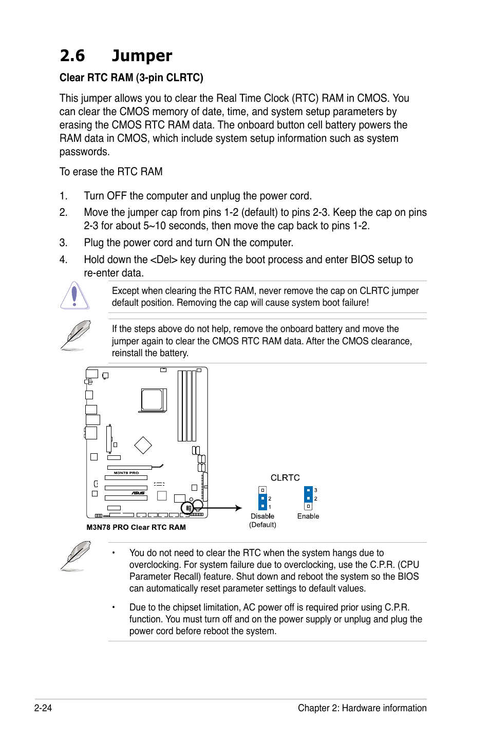 6 jumper, Jumper -24 | Asus M3N78 Pro User Manual | Page 48 / 168