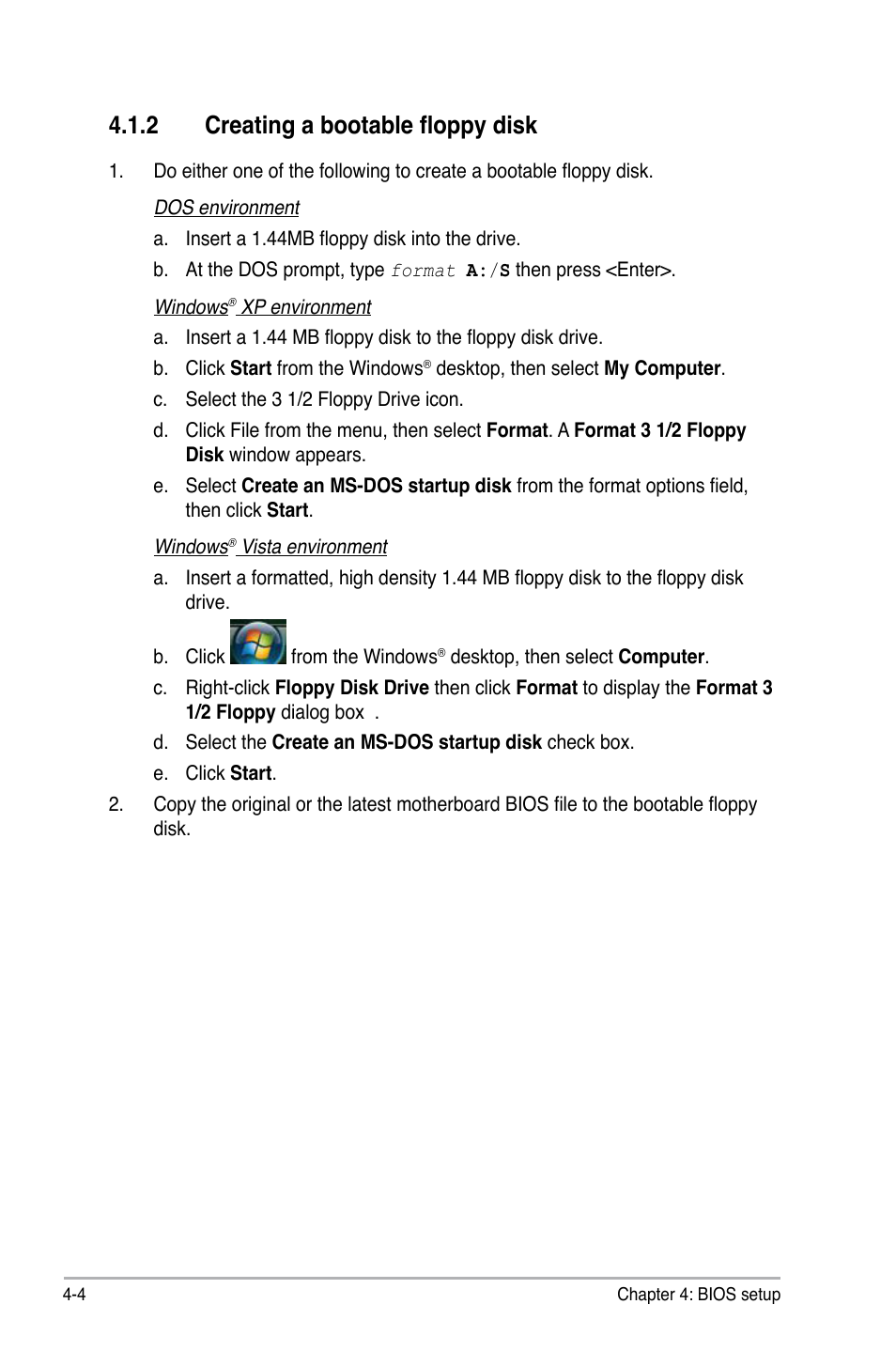 2 creating a bootable floppy disk, Creating a bootable floppy disk -4 | Asus M3N78 Pro User Manual | Page 74 / 168