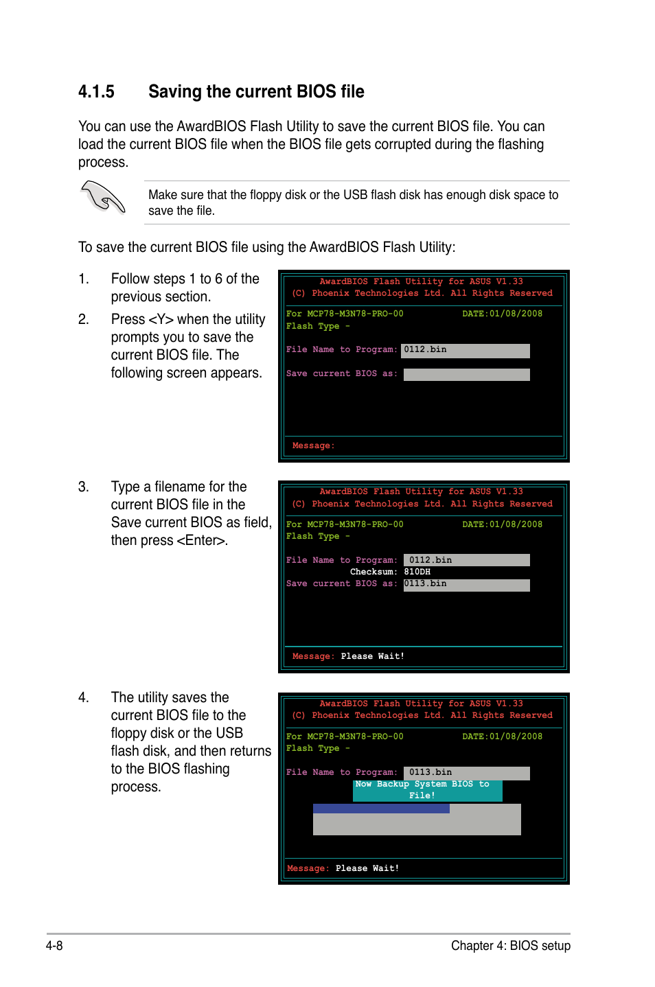 5 saving the current bios file, Saving the current bios file -8 | Asus M3N78 Pro User Manual | Page 78 / 168