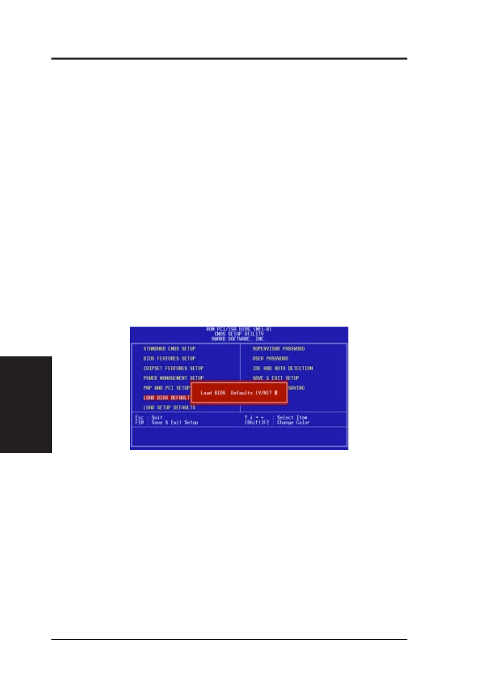Iv. bios setup, Load bios defaults, Load setup defaults | Asus MEL-B User Manual | Page 52 / 88