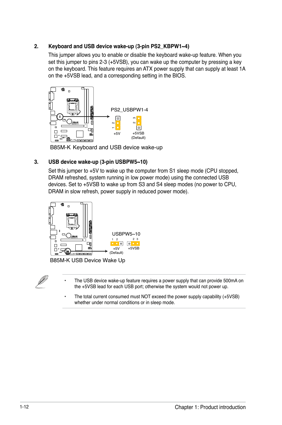 Chapter 1: product introduction, B85m-k keyboard and usb device wake-up | Asus B85M-K User Manual | Page 20 / 48