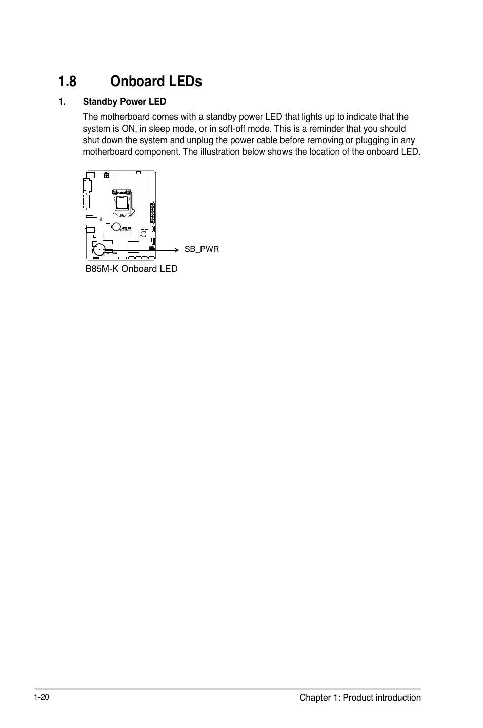 8 onboard leds, 8 onboard leds -20 | Asus B85M-K User Manual | Page 28 / 48