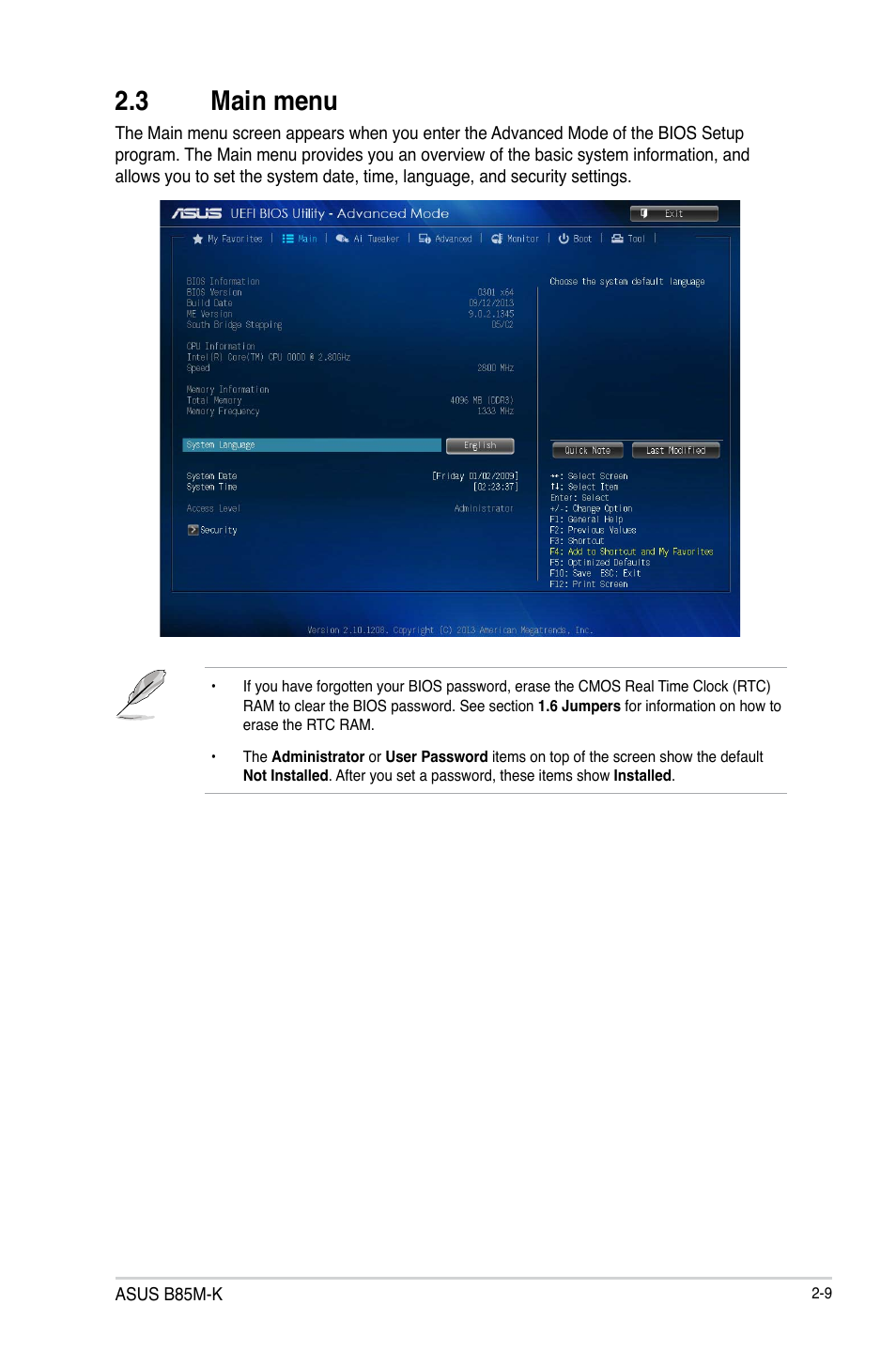 3 main menu, 3 main menu -9 | Asus B85M-K User Manual | Page 39 / 48