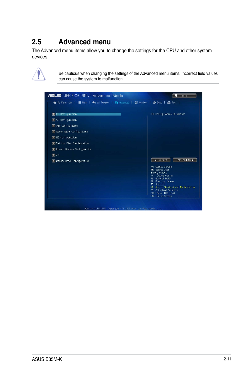 5 advanced menu, 5 advanced menu -11 | Asus B85M-K User Manual | Page 41 / 48