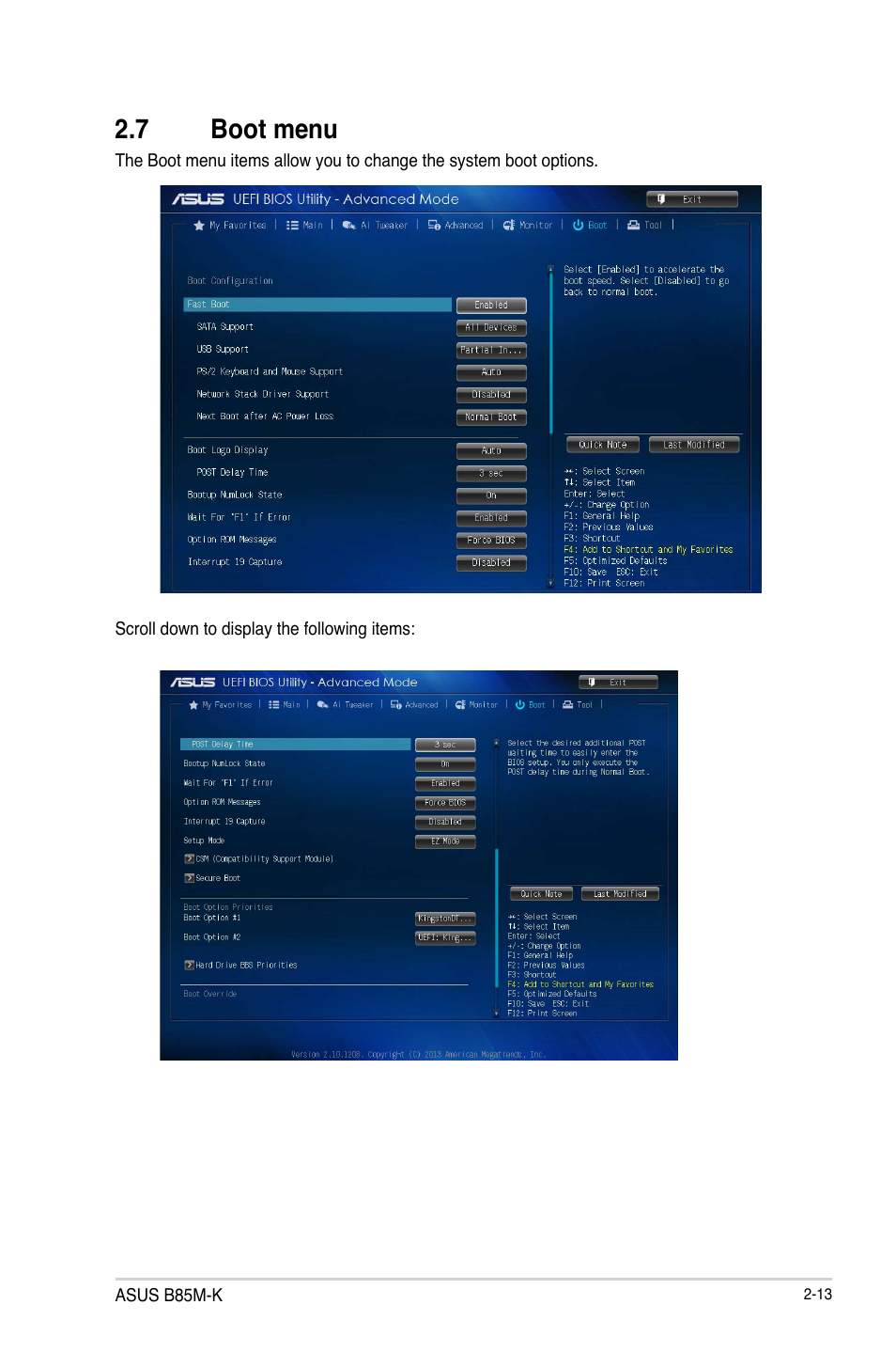 7 boot menu, 7 boot menu -13 | Asus B85M-K User Manual | Page 43 / 48