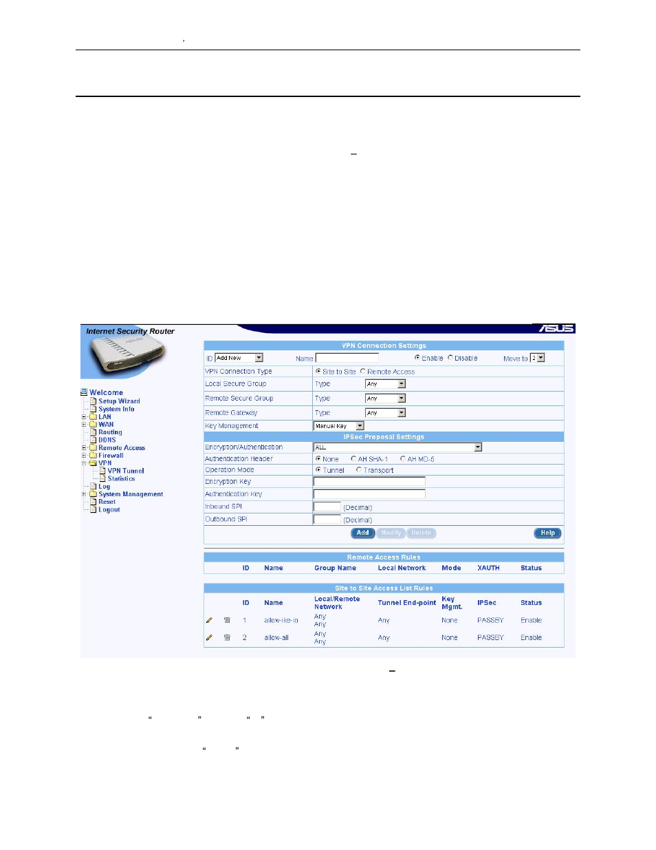 4 establish vpn connection using manual keys, 1 add a rule for vpn connection using manual key | Asus SL1000 User Manual | Page 109 / 167