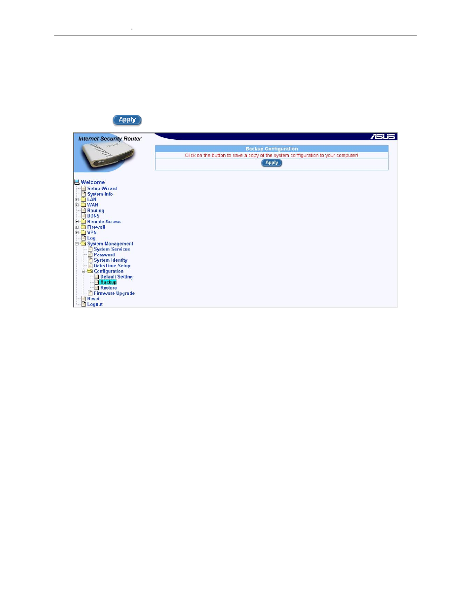 2 backup system configuration, 3 restore system configuration | Asus SL1000 User Manual | Page 143 / 167