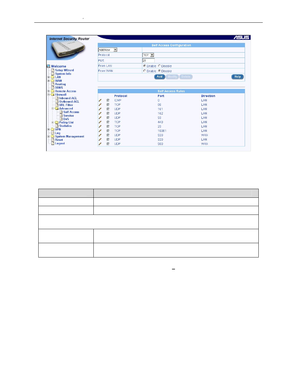 1 self access configuration parameters, 3 add a self access rule | Asus SL1000 User Manual | Page 77 / 167