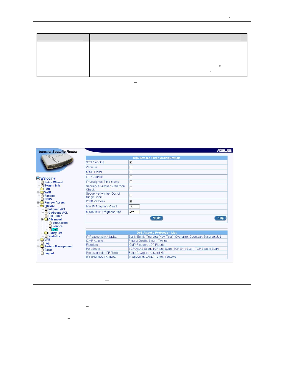 3 configuring dos settings, 7 firewall policy list – (firewall policy list), 7 firewall policy list – (firewall è policy list) | Asus SL1000 User Manual | Page 82 / 167