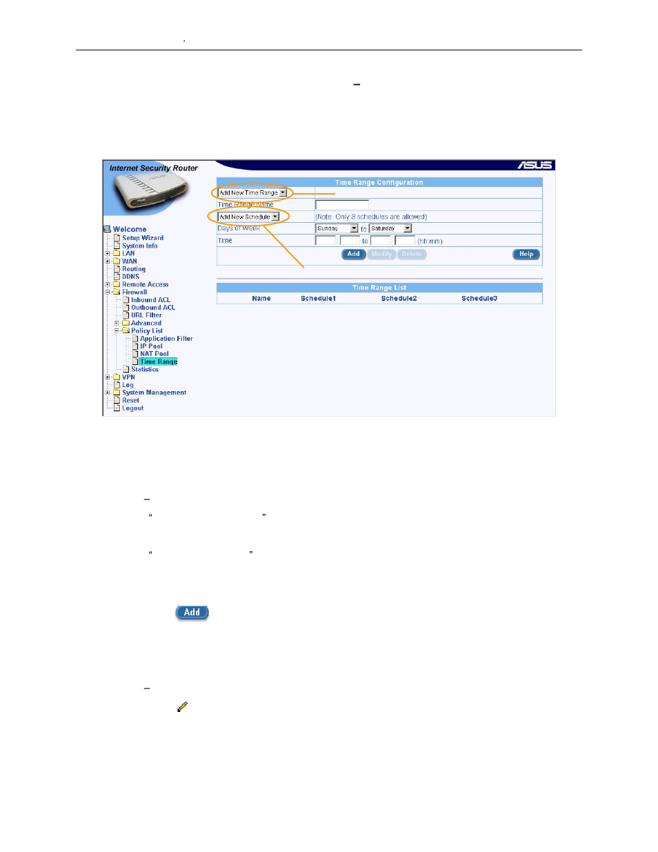 3 add a time range, 4 modify a time range | Asus SL1000 User Manual | Page 97 / 167