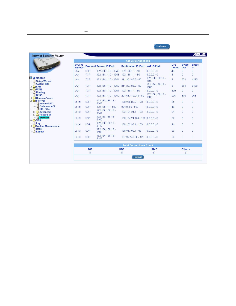 8 firewall statistics – firewall statistics, 8 firewall statistics – firewall è statistics | Asus SL1000 User Manual | Page 99 / 167