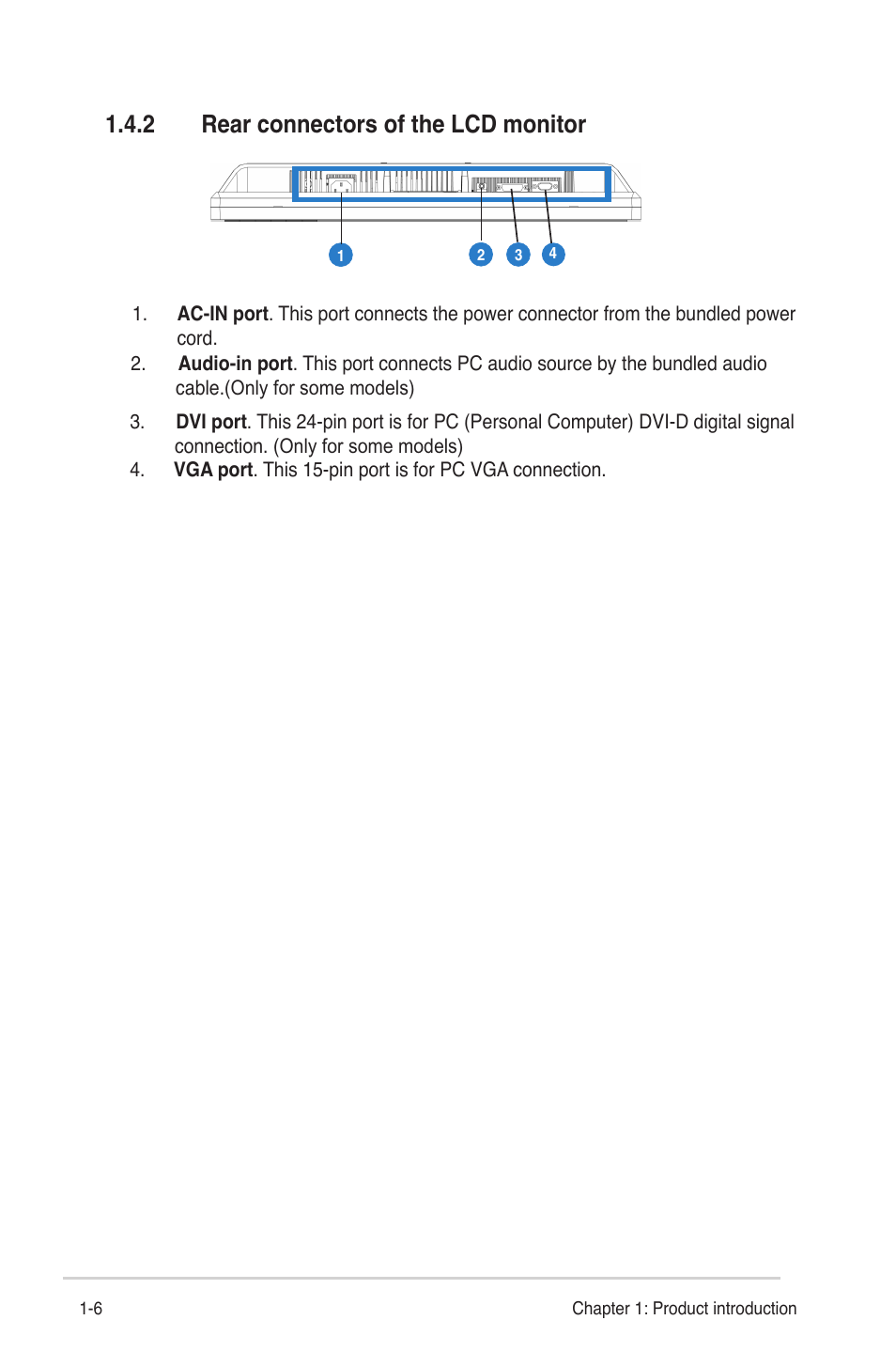 2 rear connectors of the lcd monitor | Asus VW224U User Manual | Page 12 / 21