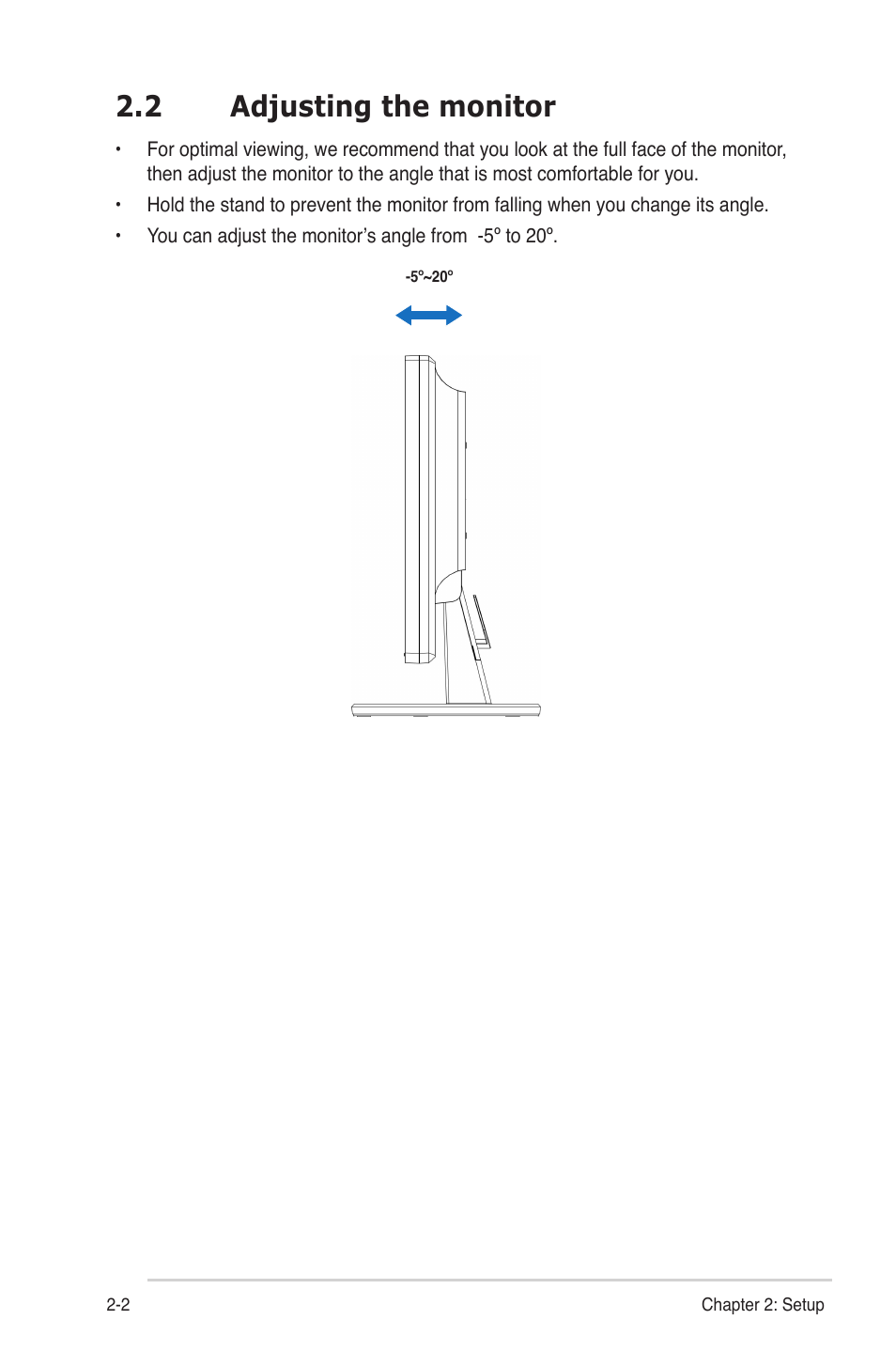 2 adjusting the monitor | Asus VW224U User Manual | Page 14 / 21