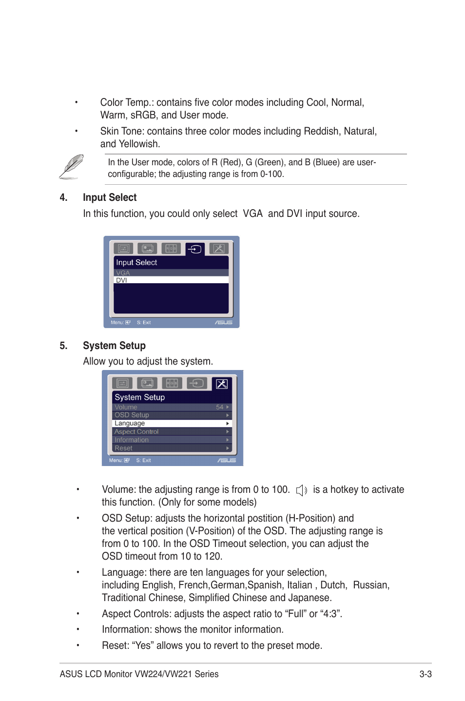 Asus VW224U User Manual | Page 17 / 21