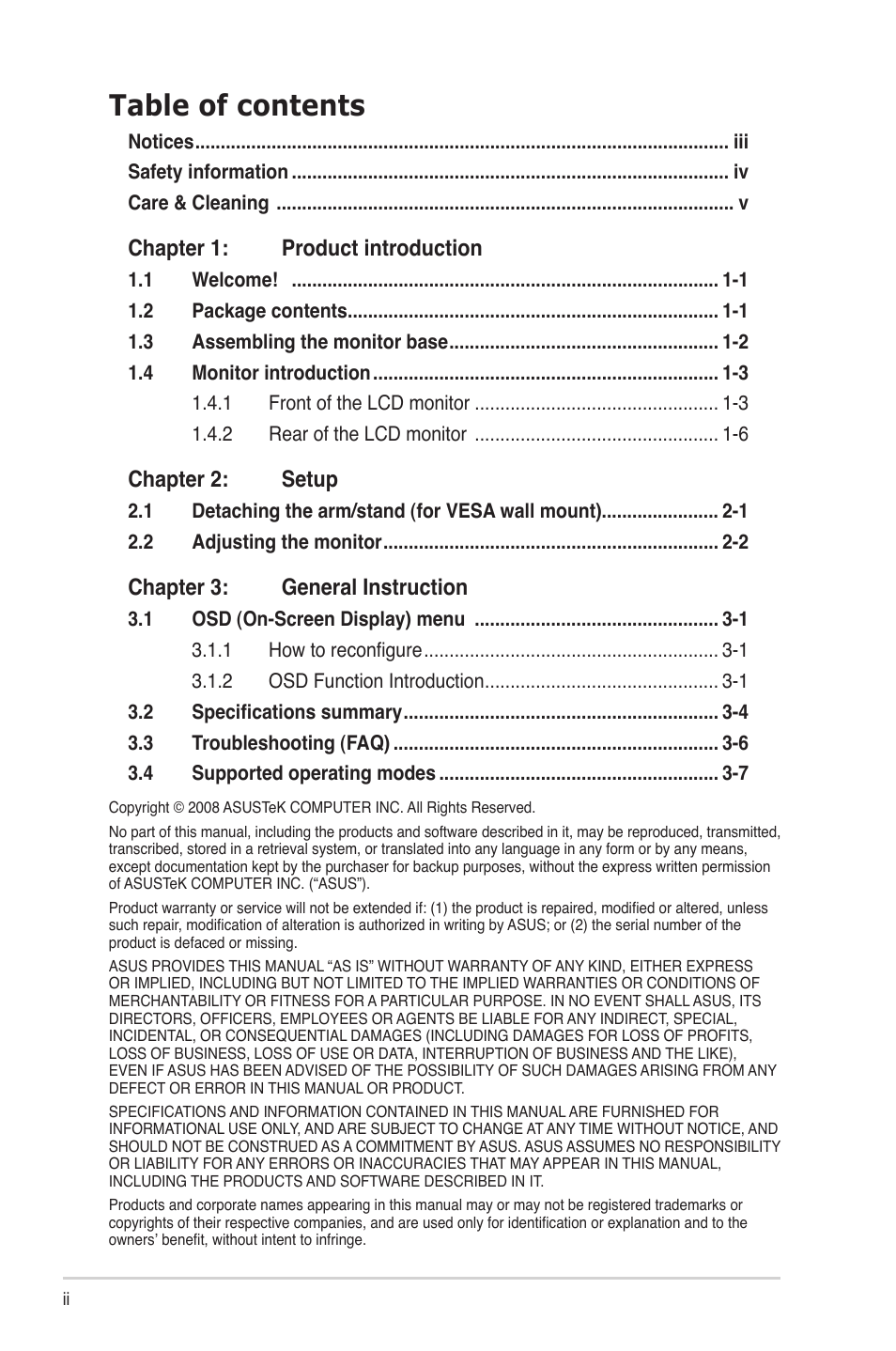 Asus VW224U User Manual | Page 2 / 21