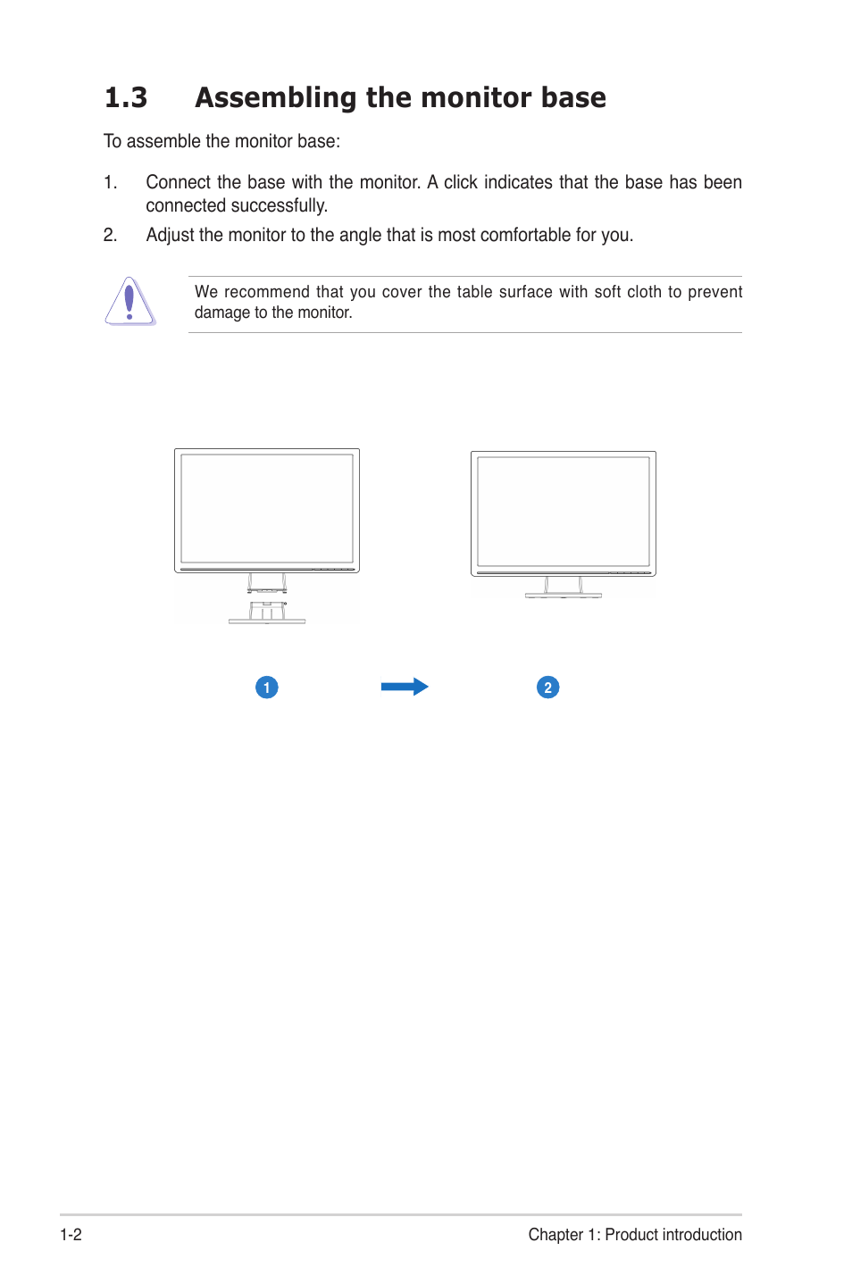 3 assembling the monitor base | Asus VW224U User Manual | Page 8 / 21