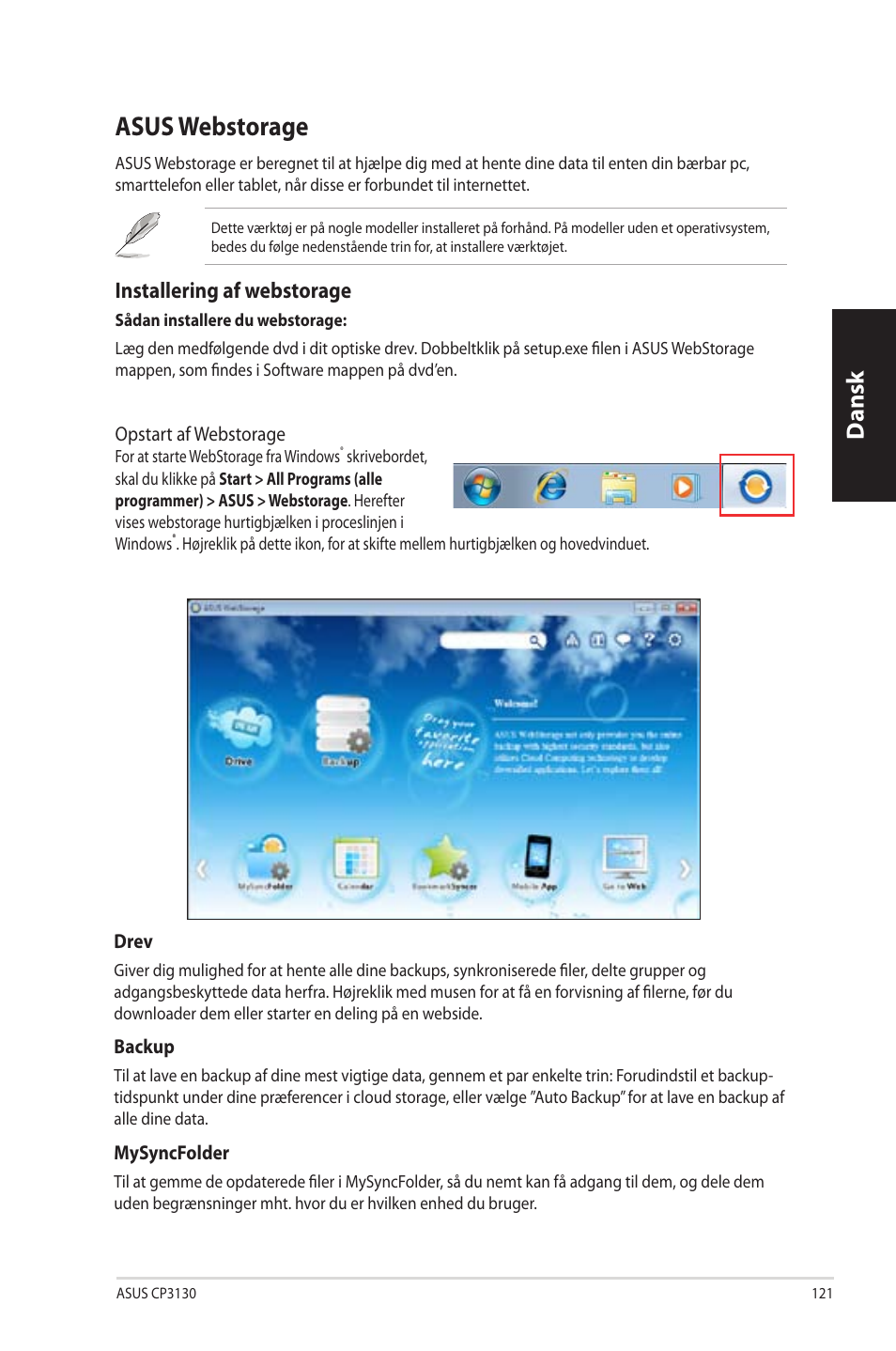 Asus webstorage, Asus webstorage 1, Asus.webstorage | Dansk, Installering.af.webstorage | Asus CP3130 User Manual | Page 123 / 342