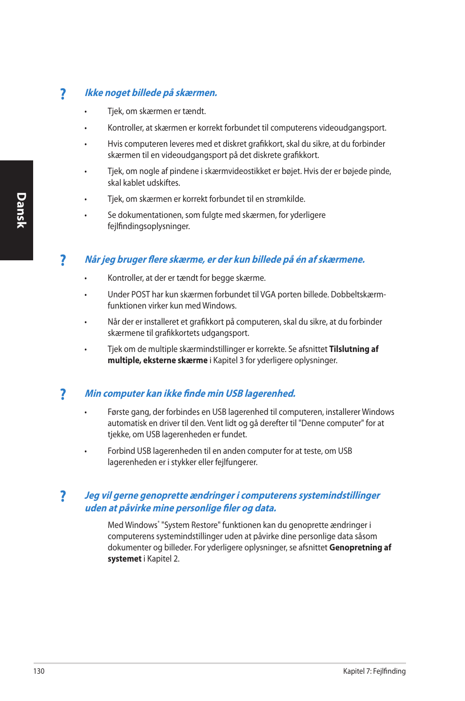 Dansk | Asus CP3130 User Manual | Page 132 / 342