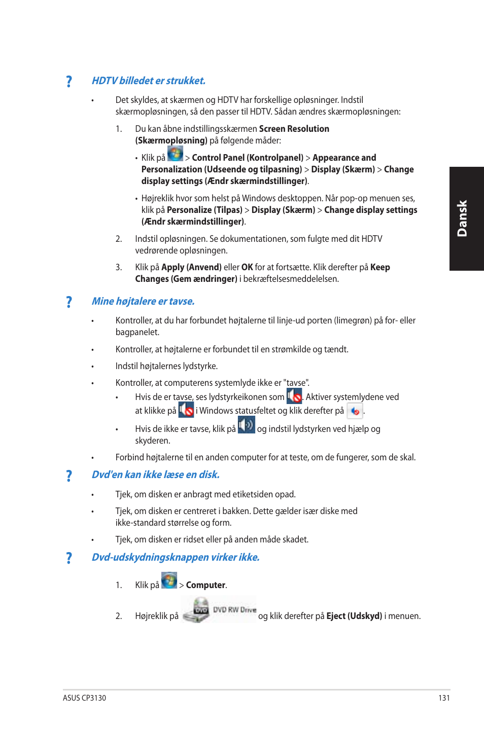Dansk | Asus CP3130 User Manual | Page 133 / 342