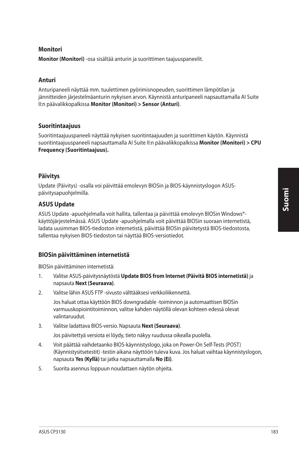 Suomi | Asus CP3130 User Manual | Page 185 / 342