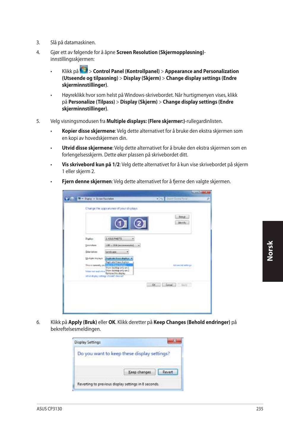 Norsk n orsk | Asus CP3130 User Manual | Page 237 / 342