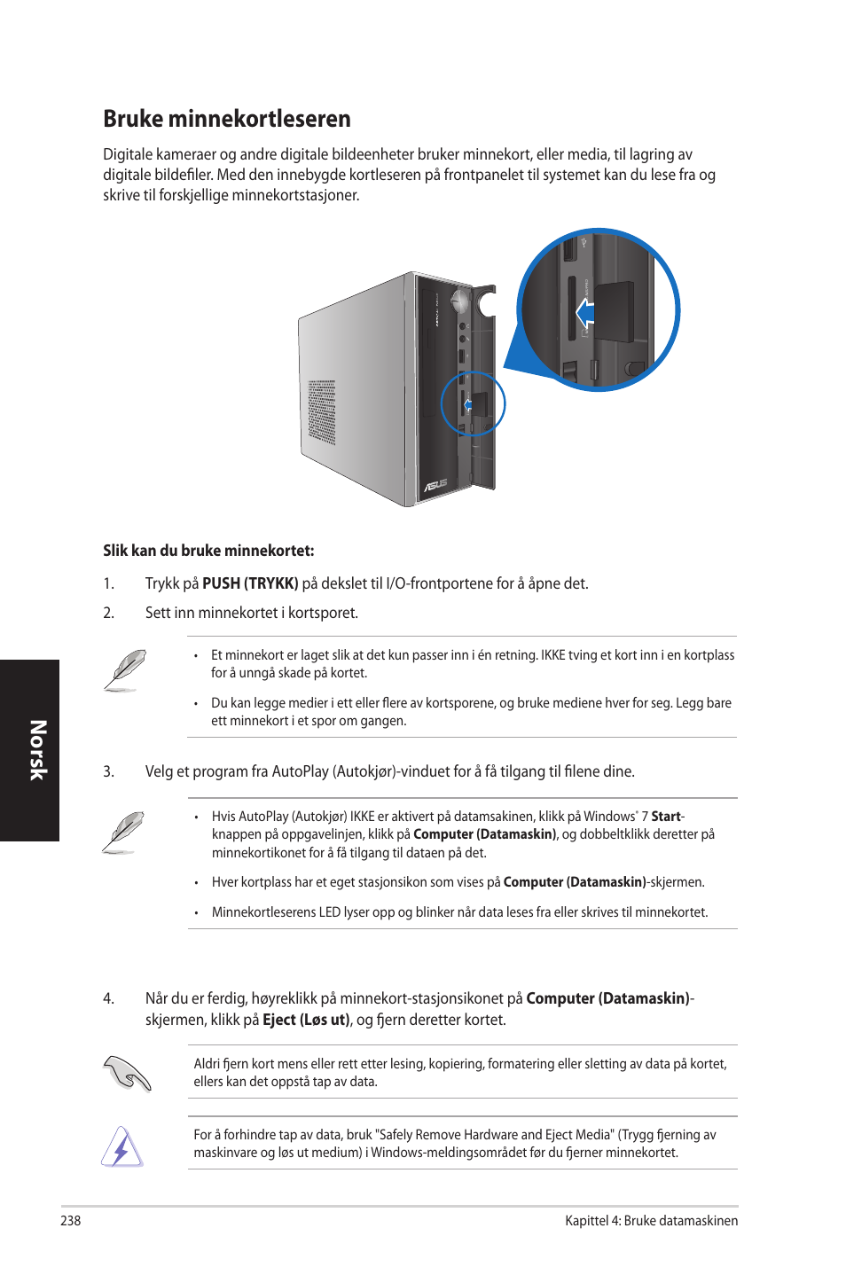 Bruke minnekortleseren, Bruke.minnekortleseren, Norsk n orsk n orsk n orsk | Asus CP3130 User Manual | Page 240 / 342