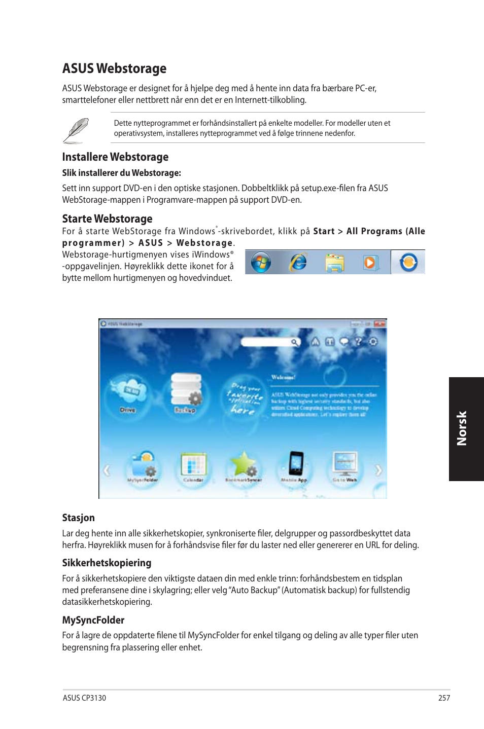 Asus webstorage, Asus.webstorage, Norsk n orsk | Asus CP3130 User Manual | Page 259 / 342