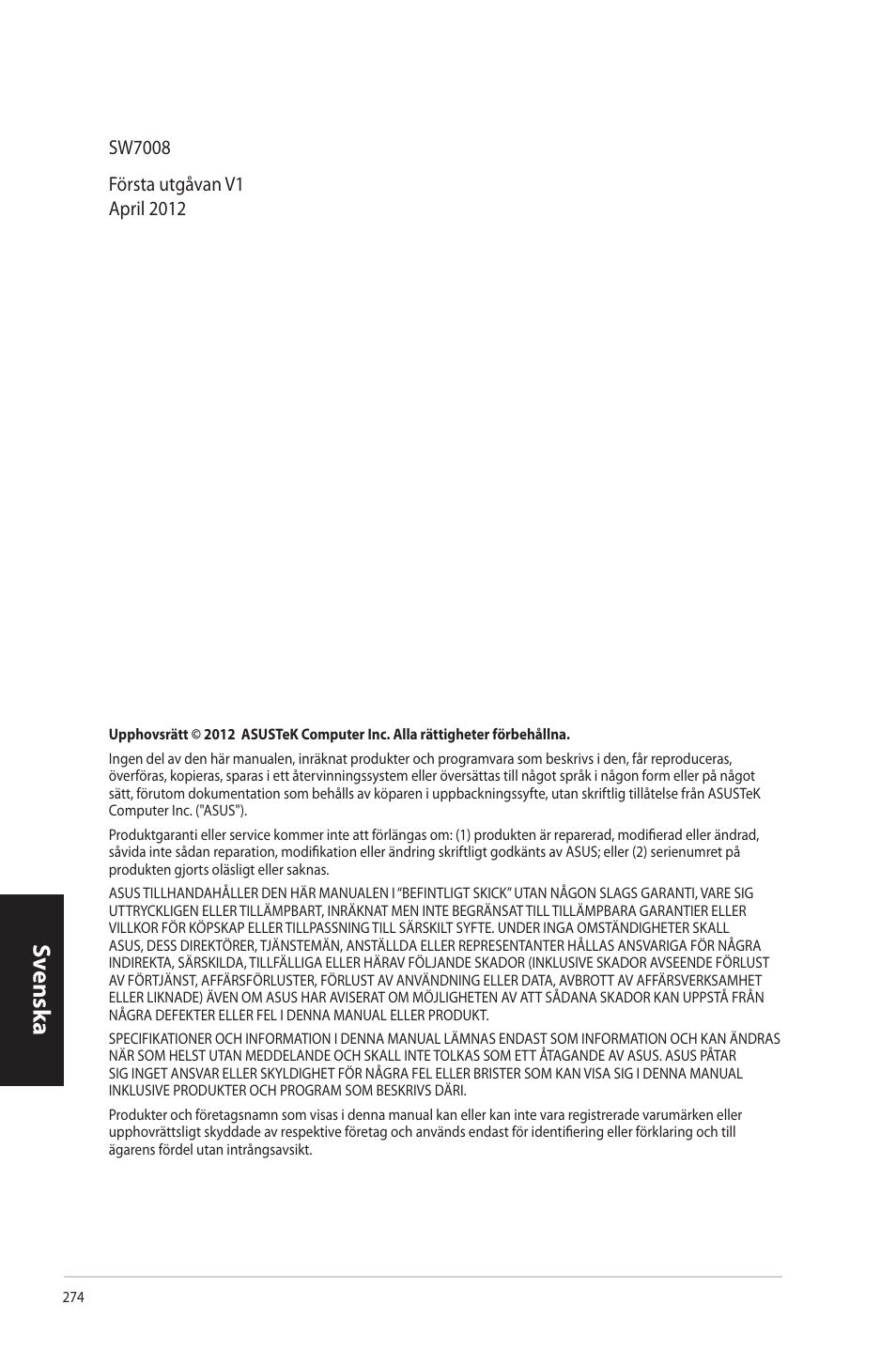 Sv ensk a sv ensk a sv ensk a sv ensk a | Asus CP3130 User Manual | Page 276 / 342