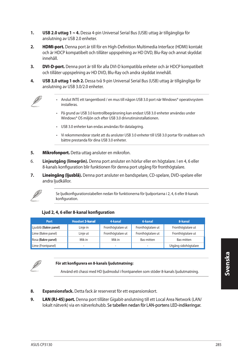 Sv ensk a sv ensk a | Asus CP3130 User Manual | Page 287 / 342