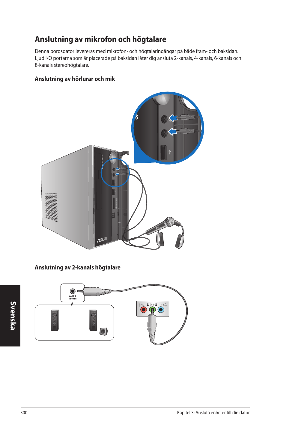 Anslutning av mikrofon och högtalare, Anslutning.av.mikrofon.och.högtalare | Asus CP3130 User Manual | Page 302 / 342
