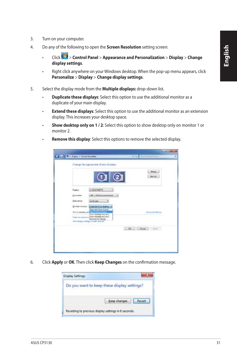 English | Asus CP3130 User Manual | Page 33 / 342