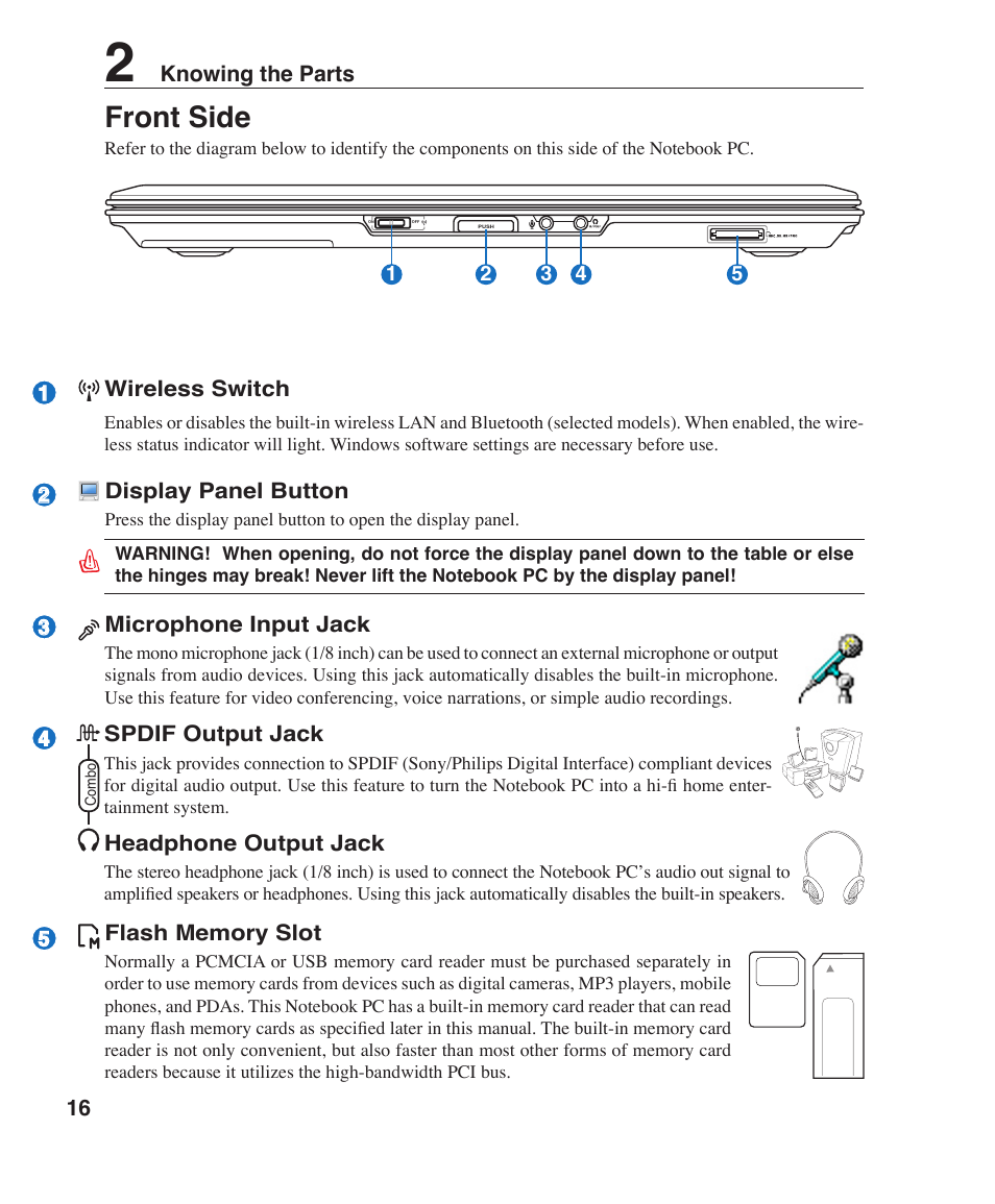 Front side | Asus F3P User Manual | Page 16 / 75
