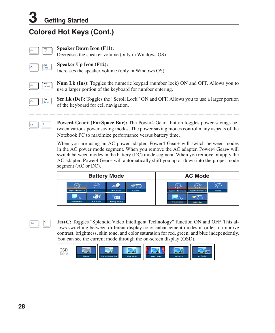 Colored hot keys (cont.) | Asus F3P User Manual | Page 28 / 75