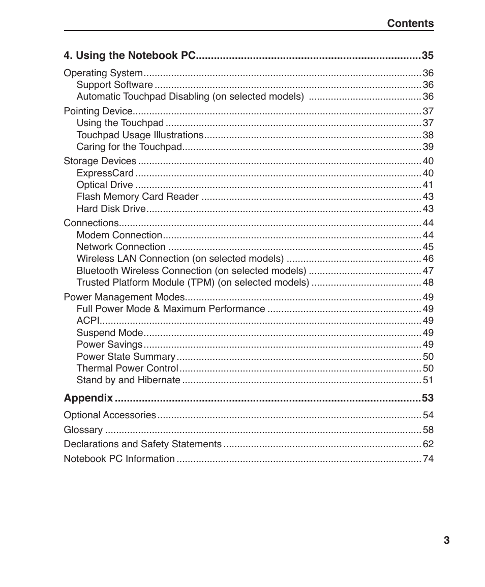 Asus F3P User Manual | Page 3 / 75