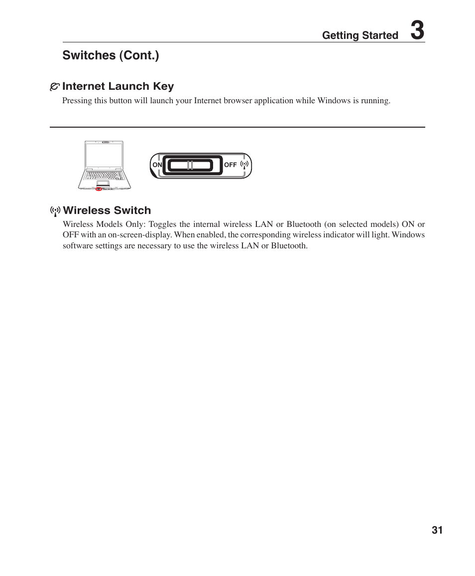 Switches (cont.) | Asus F3P User Manual | Page 31 / 75