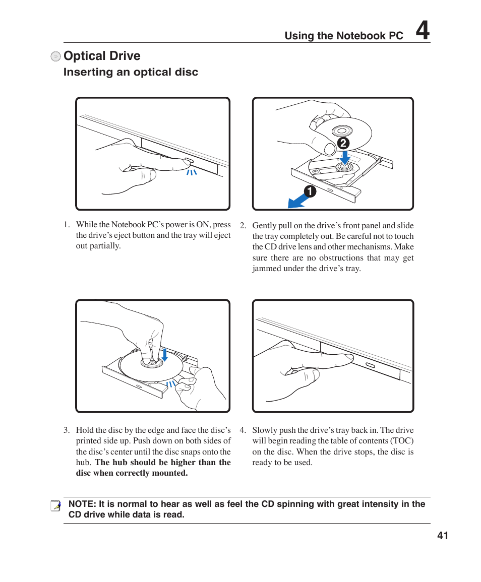 Optical drive | Asus F3P User Manual | Page 41 / 75