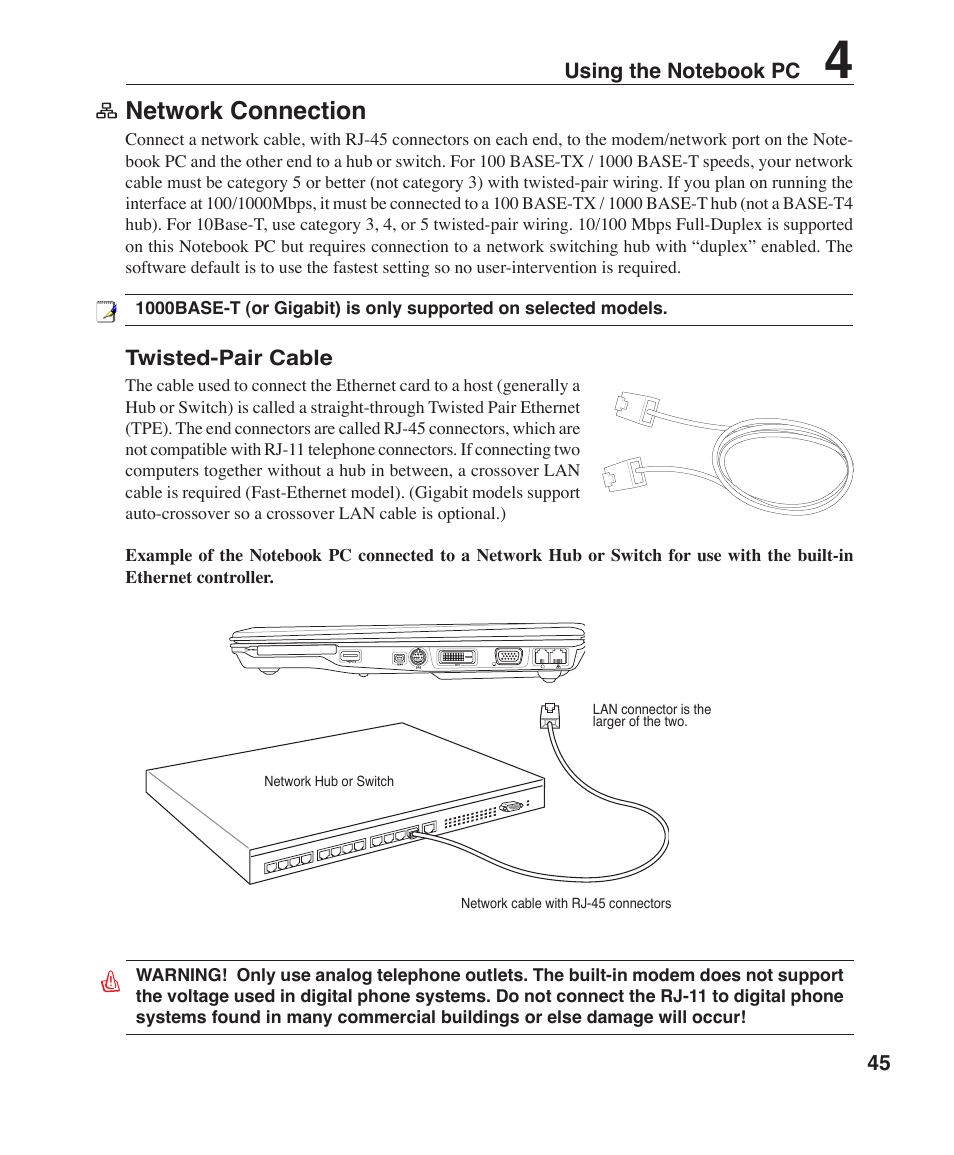 Network connection | Asus F3P User Manual | Page 45 / 75