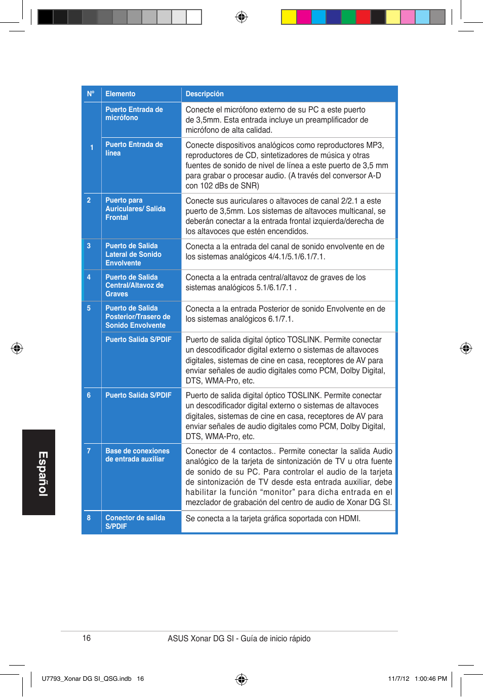 Español | Asus Xonar DG SI User Manual | Page 16 / 26