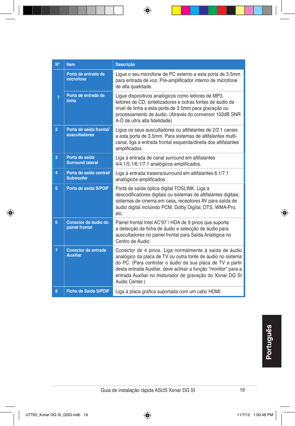 Português | Asus Xonar DG SI User Manual | Page 19 / 26