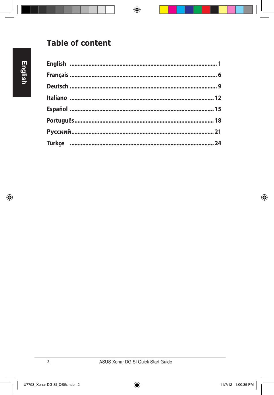 Table of content | Asus Xonar DG SI User Manual | Page 2 / 26