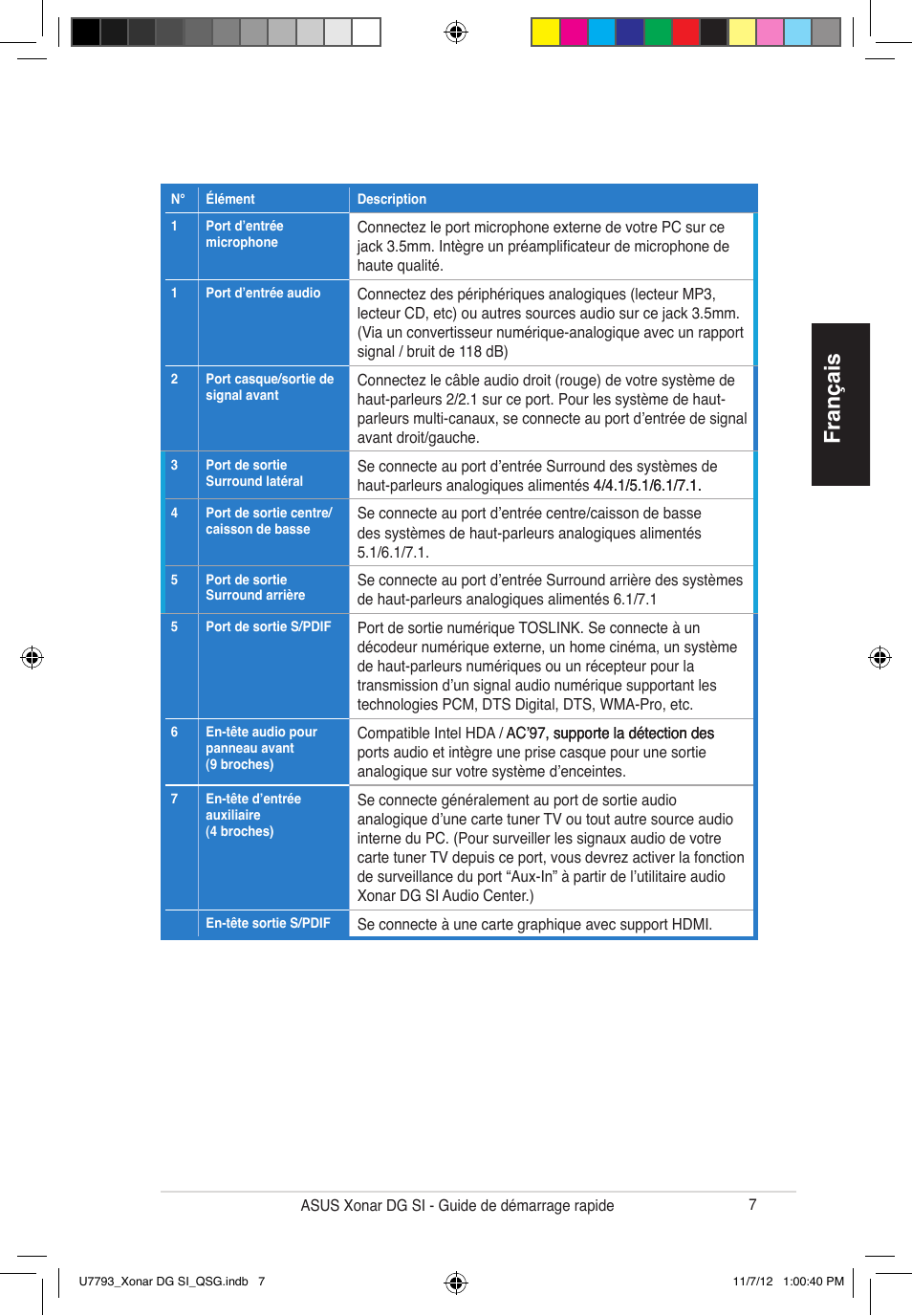 Français | Asus Xonar DG SI User Manual | Page 7 / 26