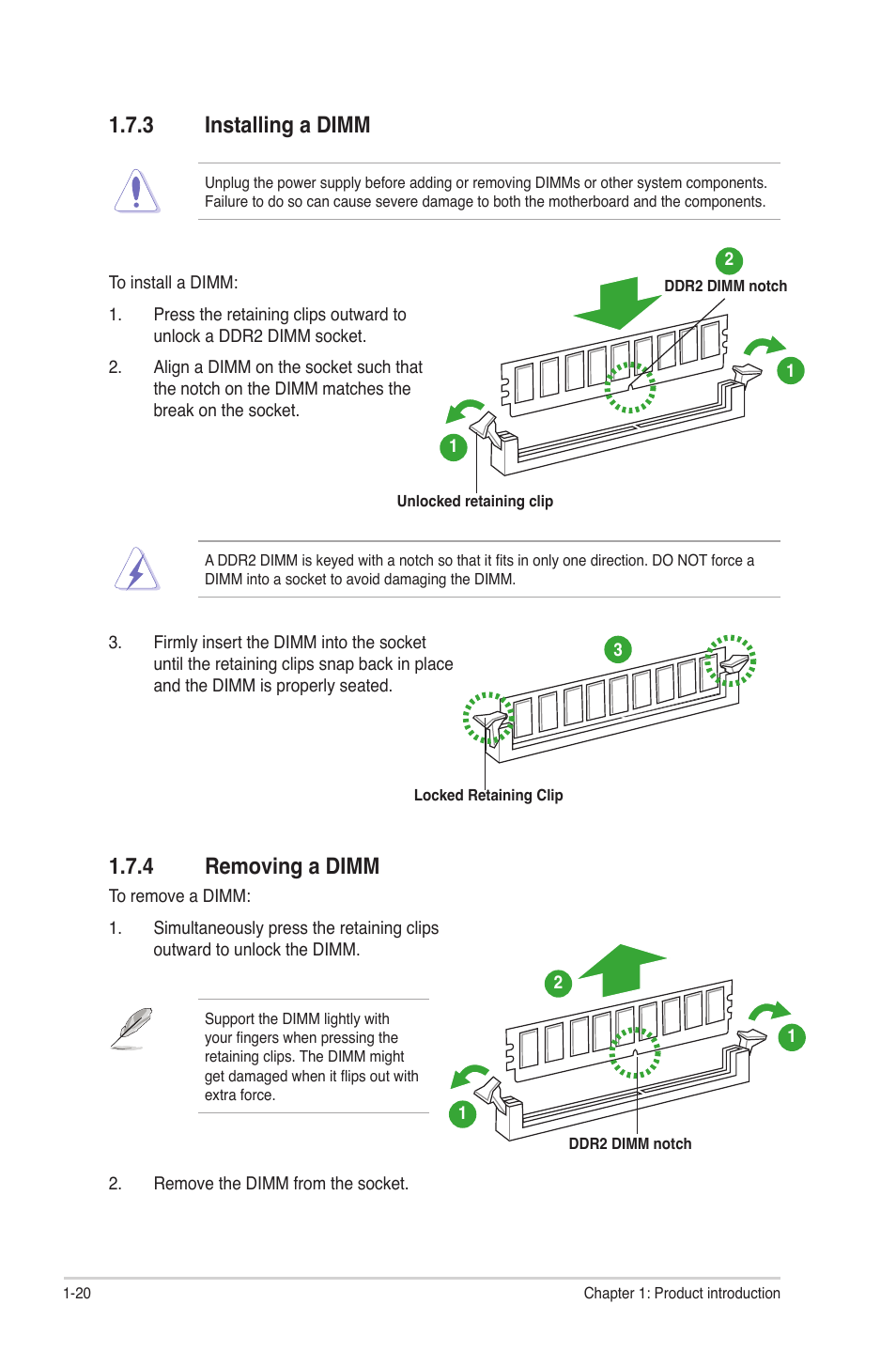 3 installing a dimm, 4 removing a dimm | Asus P5G41-M User Manual | Page 30 / 62