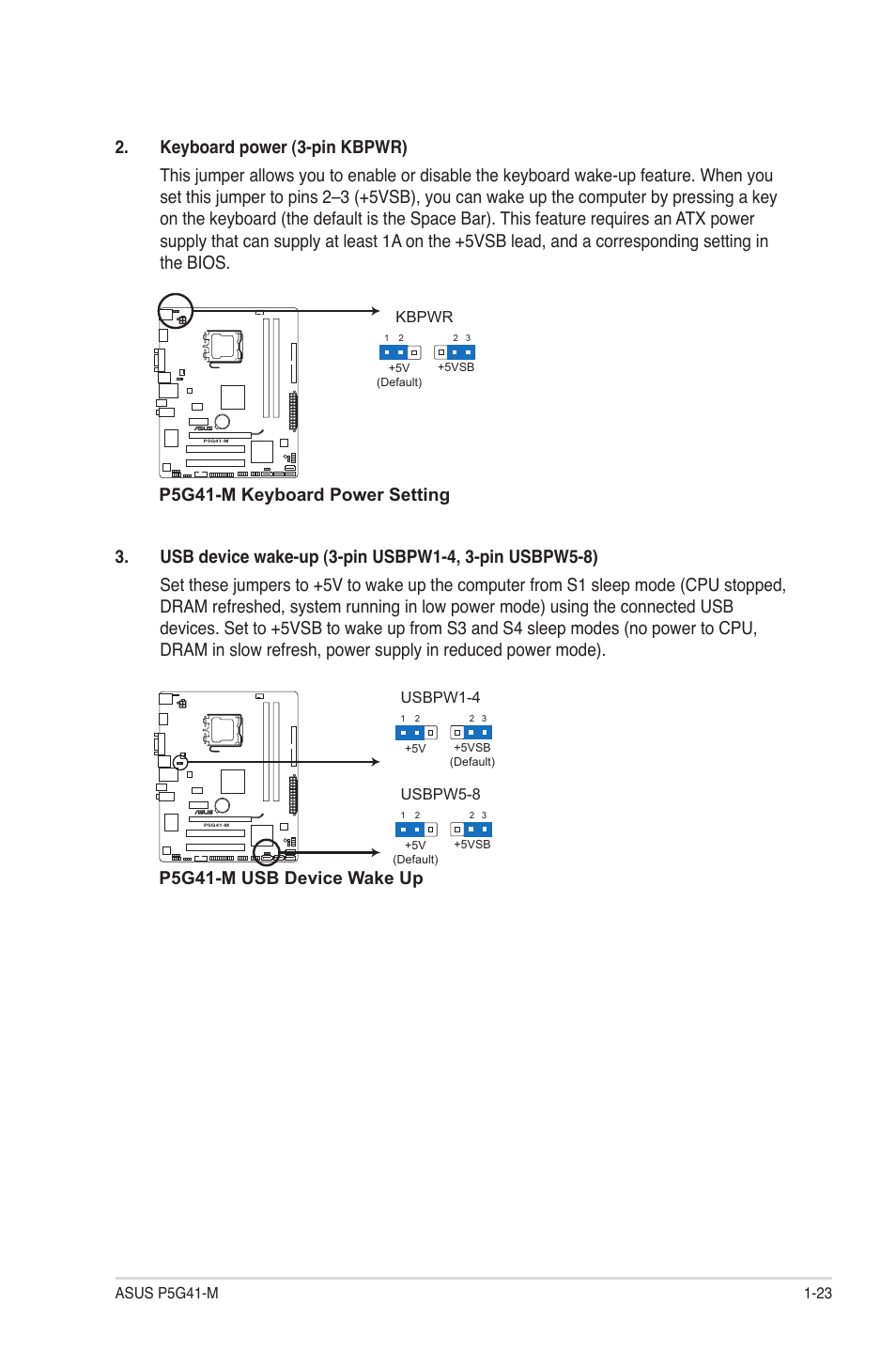 P5g41-m keyboard power setting, P5g41-m usb device wake up | Asus P5G41-M User Manual | Page 33 / 62