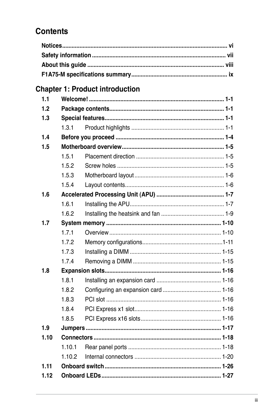 Asus F1A75-M User Manual | Page 3 / 70