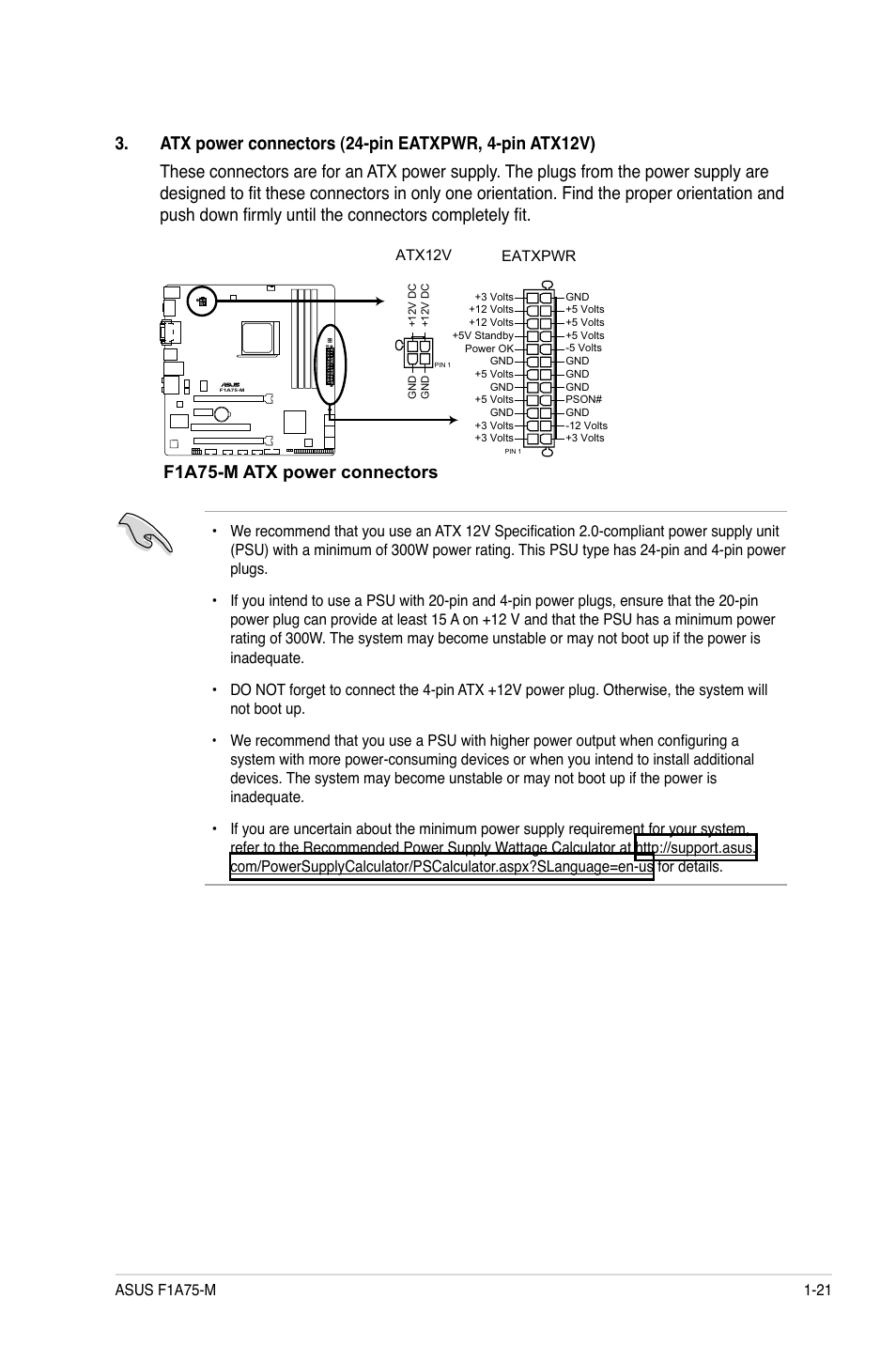 F1a75-m atx power connectors | Asus F1A75-M User Manual | Page 33 / 70