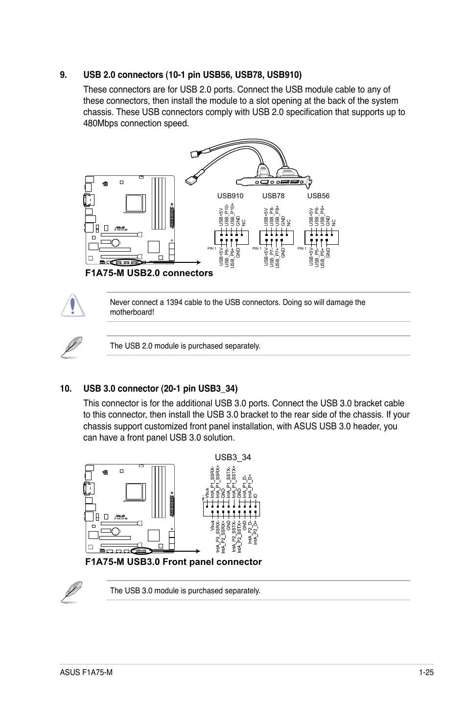 Usb3_34, The usb 3.0 module is purchased separately | Asus F1A75-M User Manual | Page 37 / 70