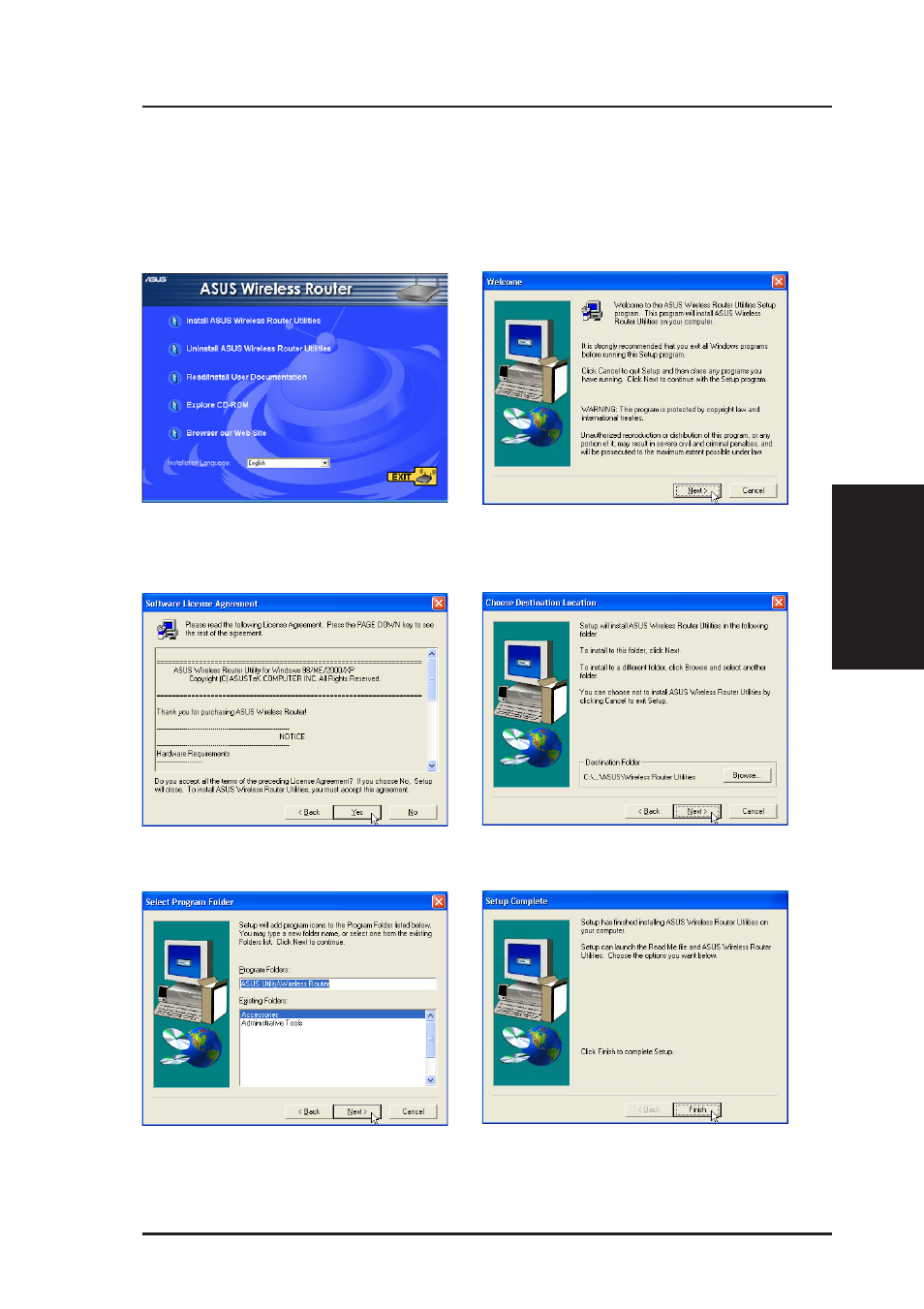 Installing the asus wireless router utilities, Chapter 3 - software configuration | Asus WL-500g Deluxe User Manual | Page 25 / 107