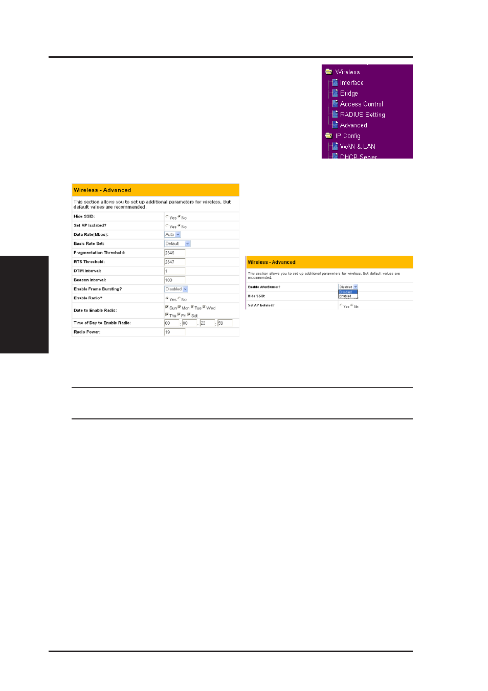 Wireless, Chapter 3 - software configuration, Advanced | Asus WL-500g Deluxe User Manual | Page 42 / 107